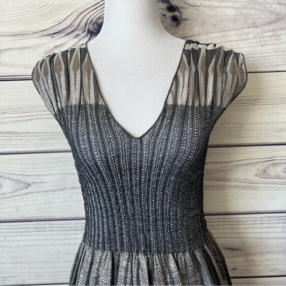 Max Studio Metallic Silver & Grey Pleated Stretchy Fit & Flare Dress - Picture 3 of 11